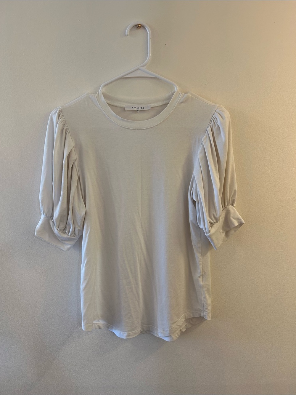 Frame Denim White Puff Sleeve Crewneck Tee